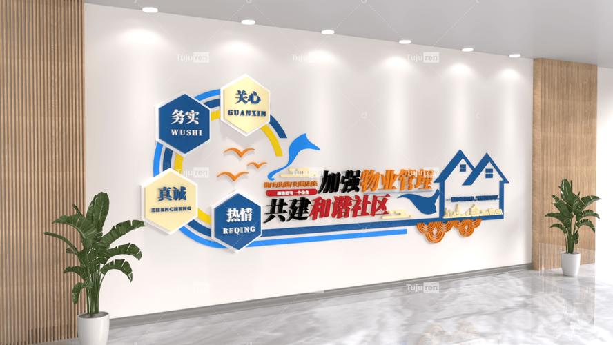 加強物業管理共建和諧社區文化墻模板